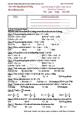 Bài test kết thúc chương I môn Toán 8